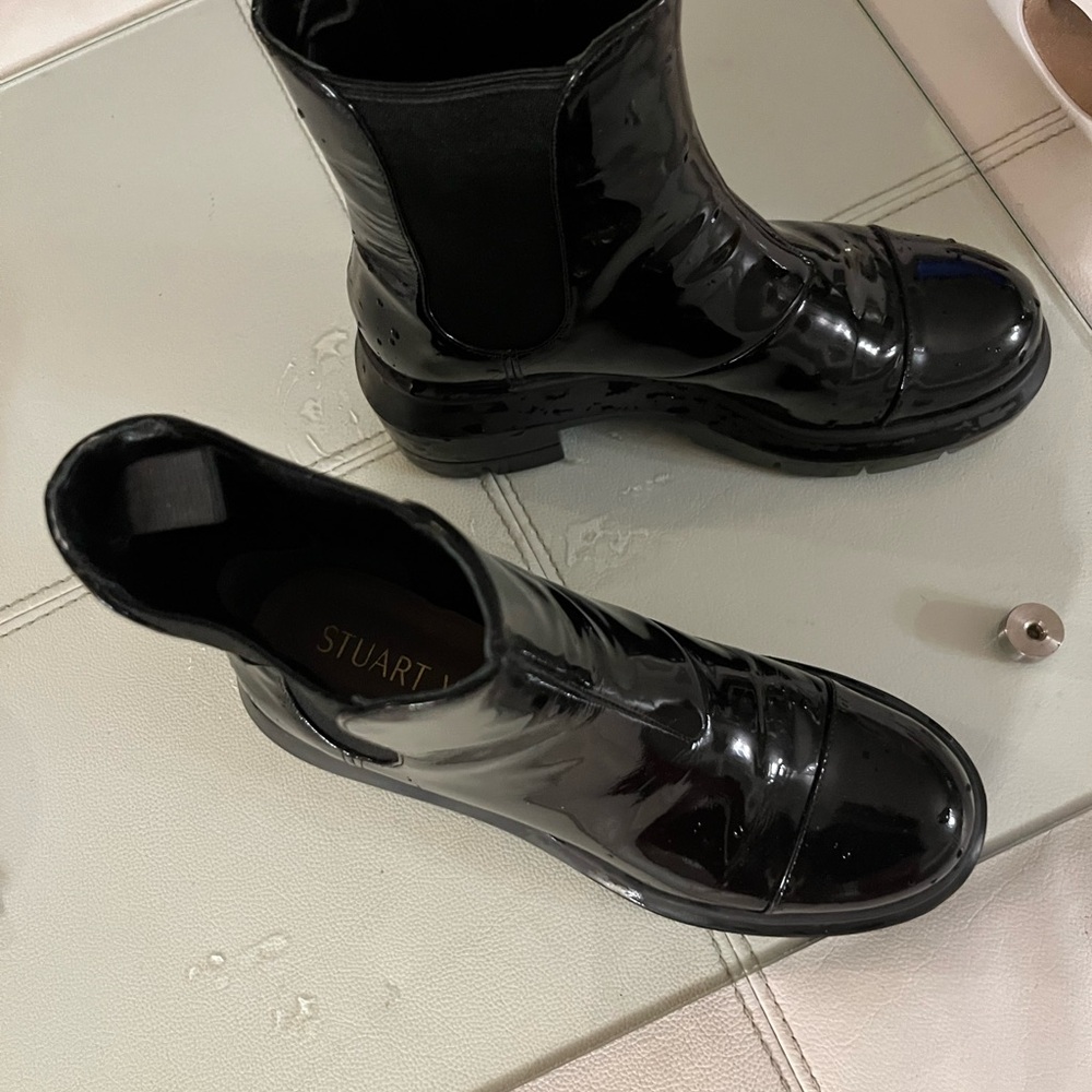 Stuart Weitzman Glossy Black Combat Boots